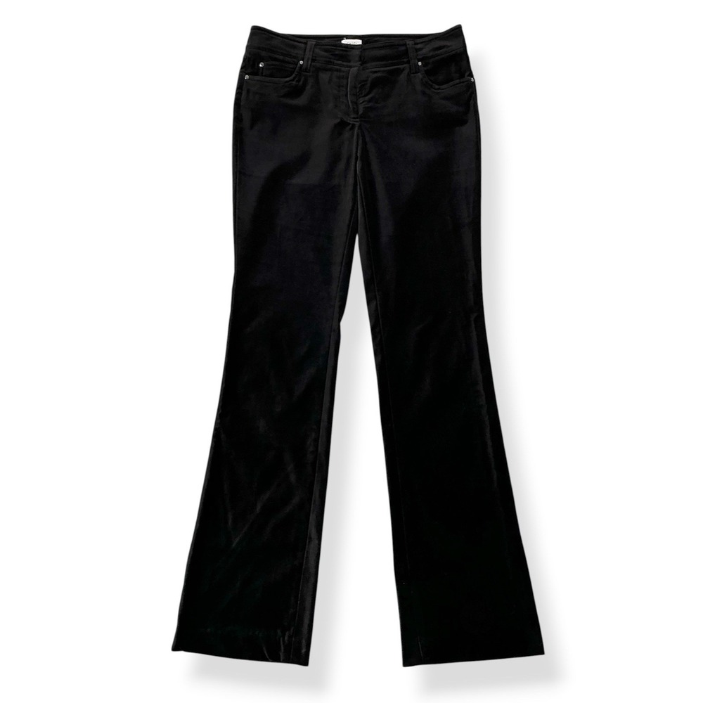 Cache Pants Women Size 6 (29x32) Black Velvet Bootcut Mid Rise Pockets Vintage
